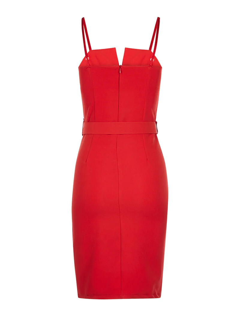 Robe décolleté V coqué - rouge - Image 2