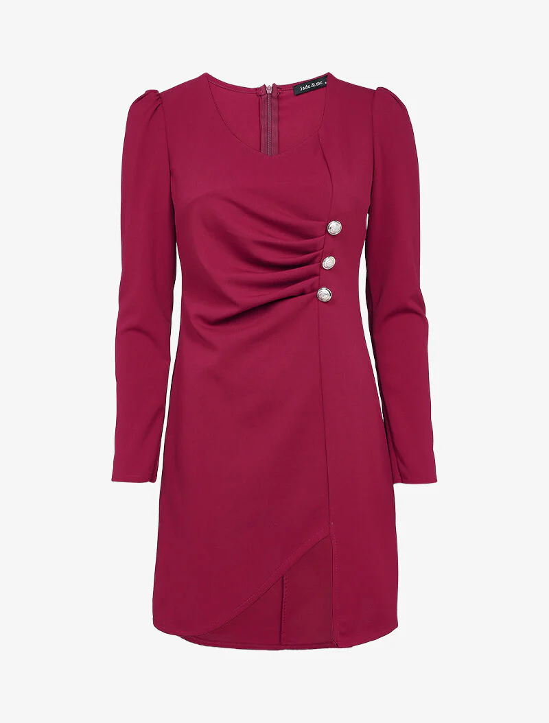 Robe drapée à boutons stylisés - Bordeaux