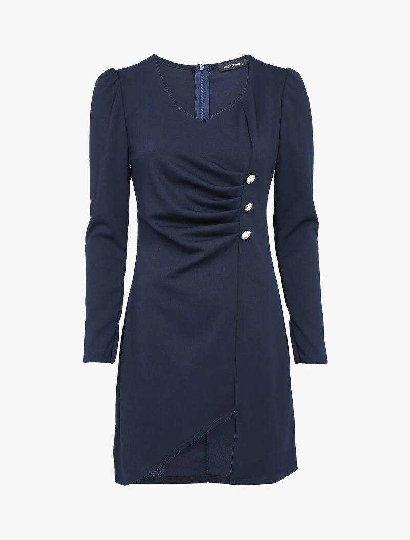 Robe drapée à boutons stylisés - Bleu marine