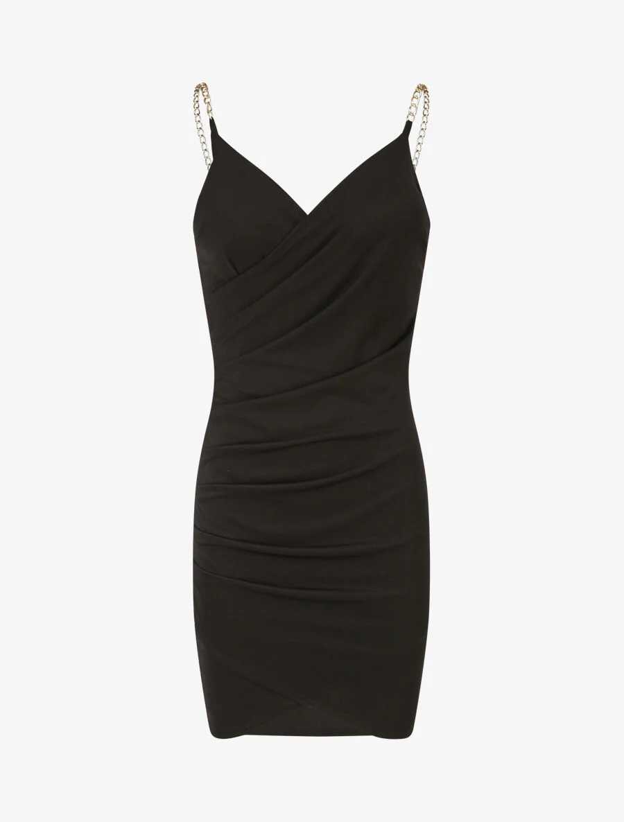 Robe drapée à bretelles en chaînes - Noir