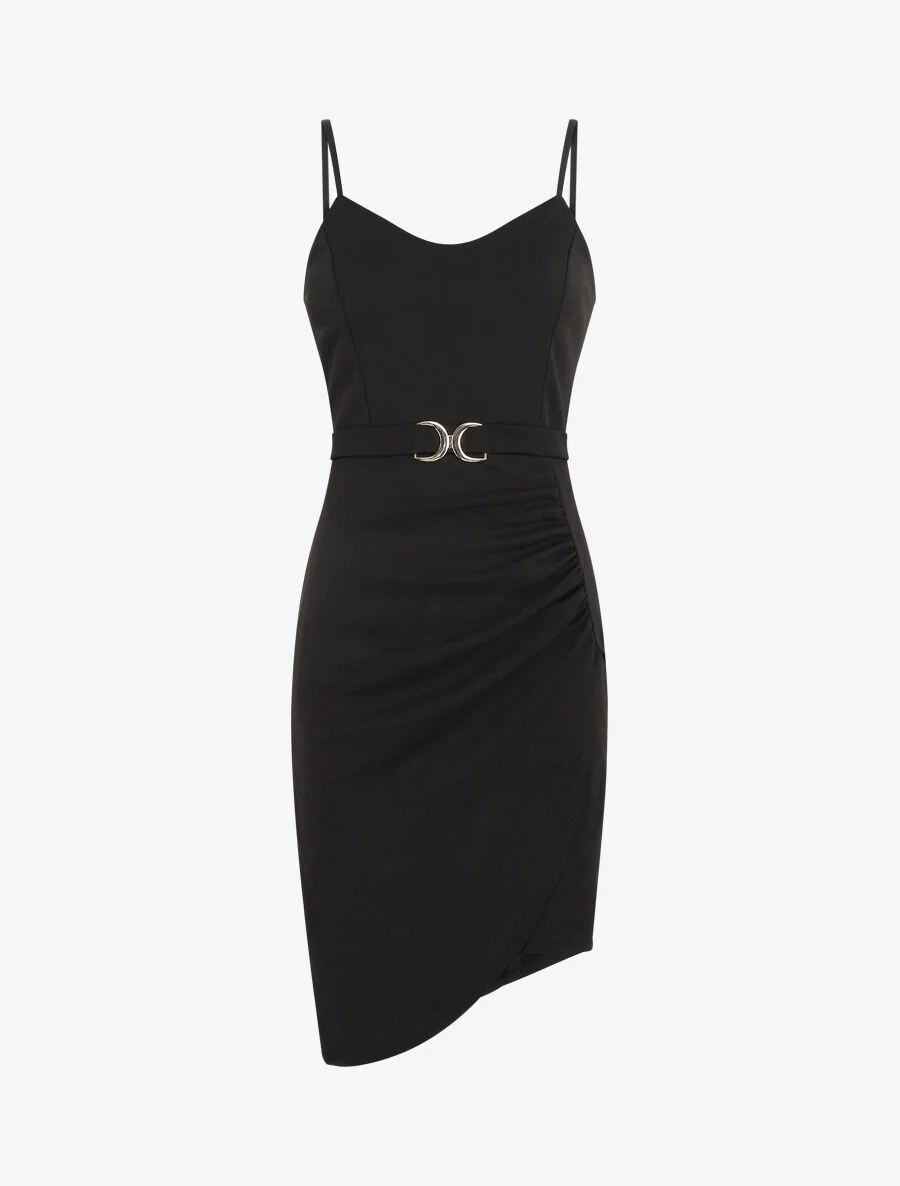 Robe drapée à bretelles et boucle - Noir