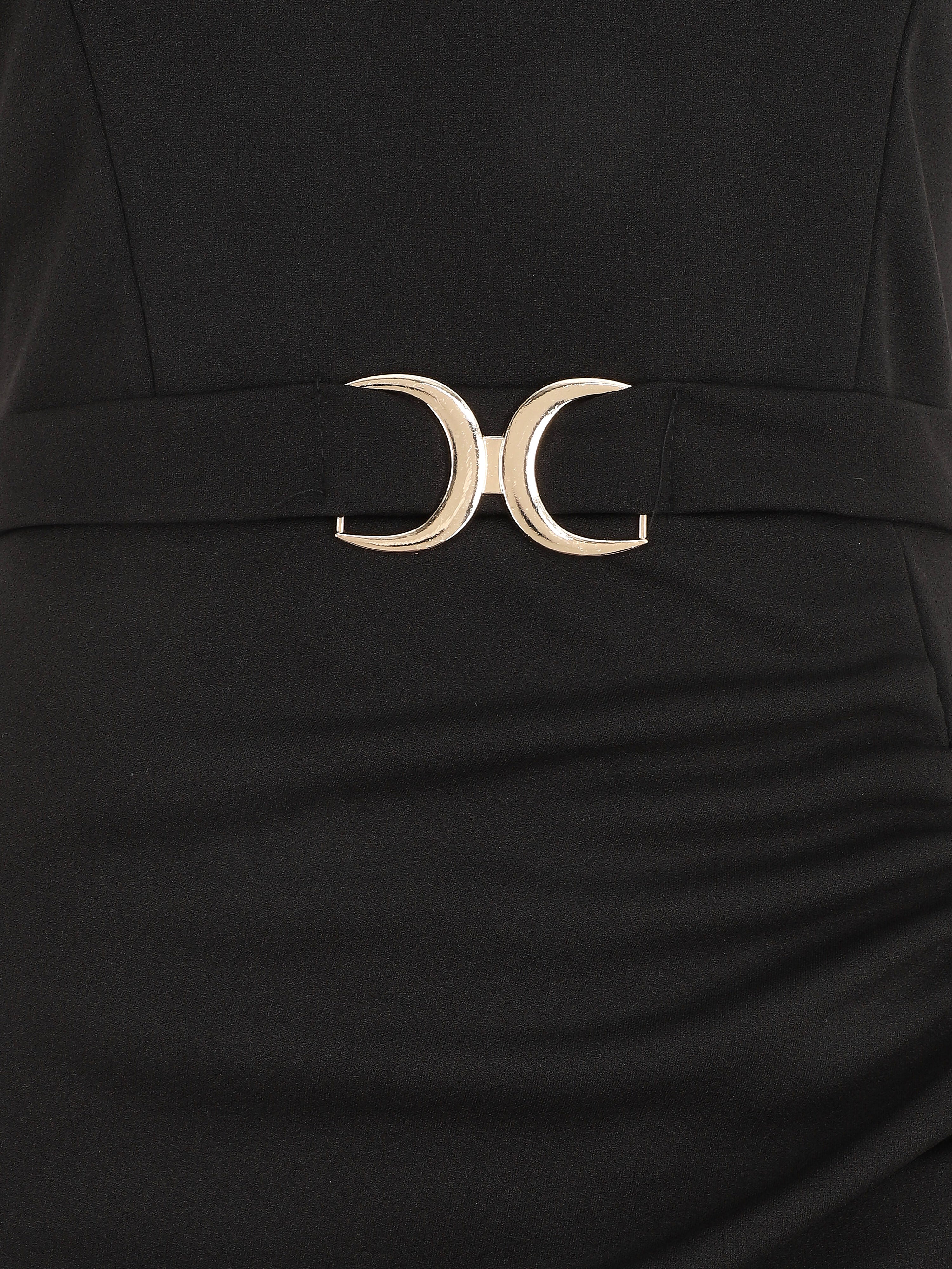 Robe drapée à bretelles et boucle - Noir - Image 3