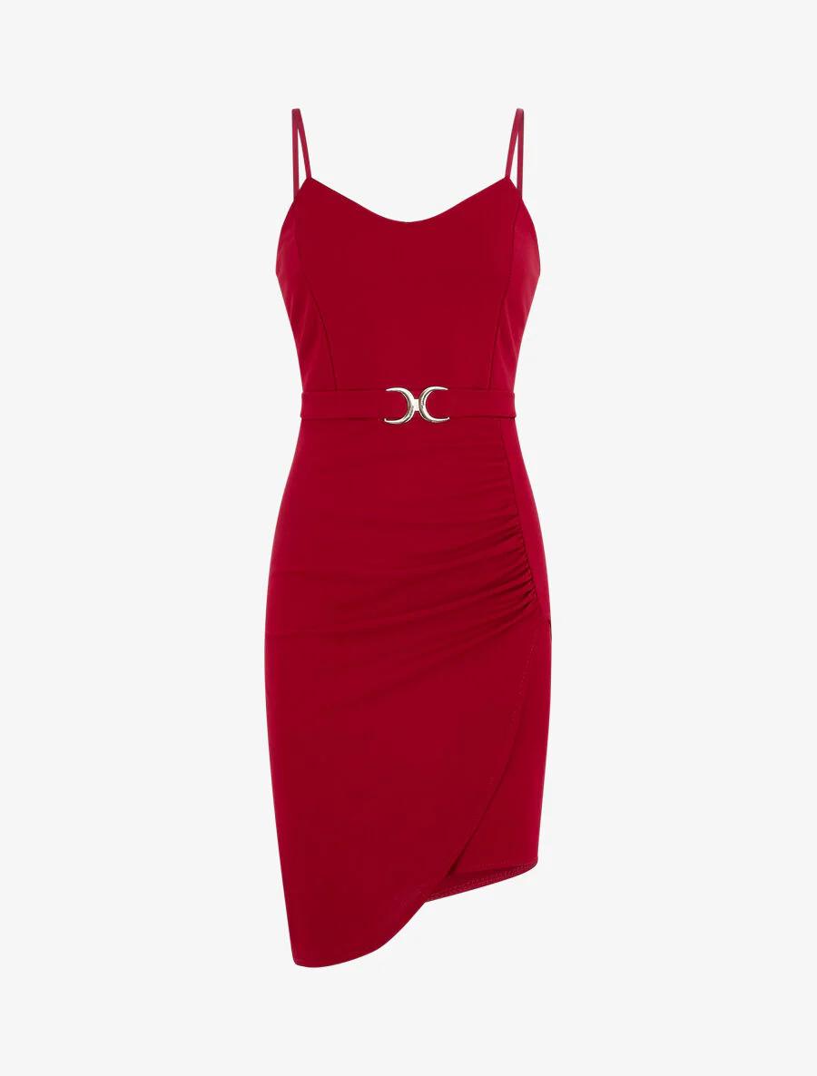 Robe drapée à bretelles et boucle - Framboise - Image 2