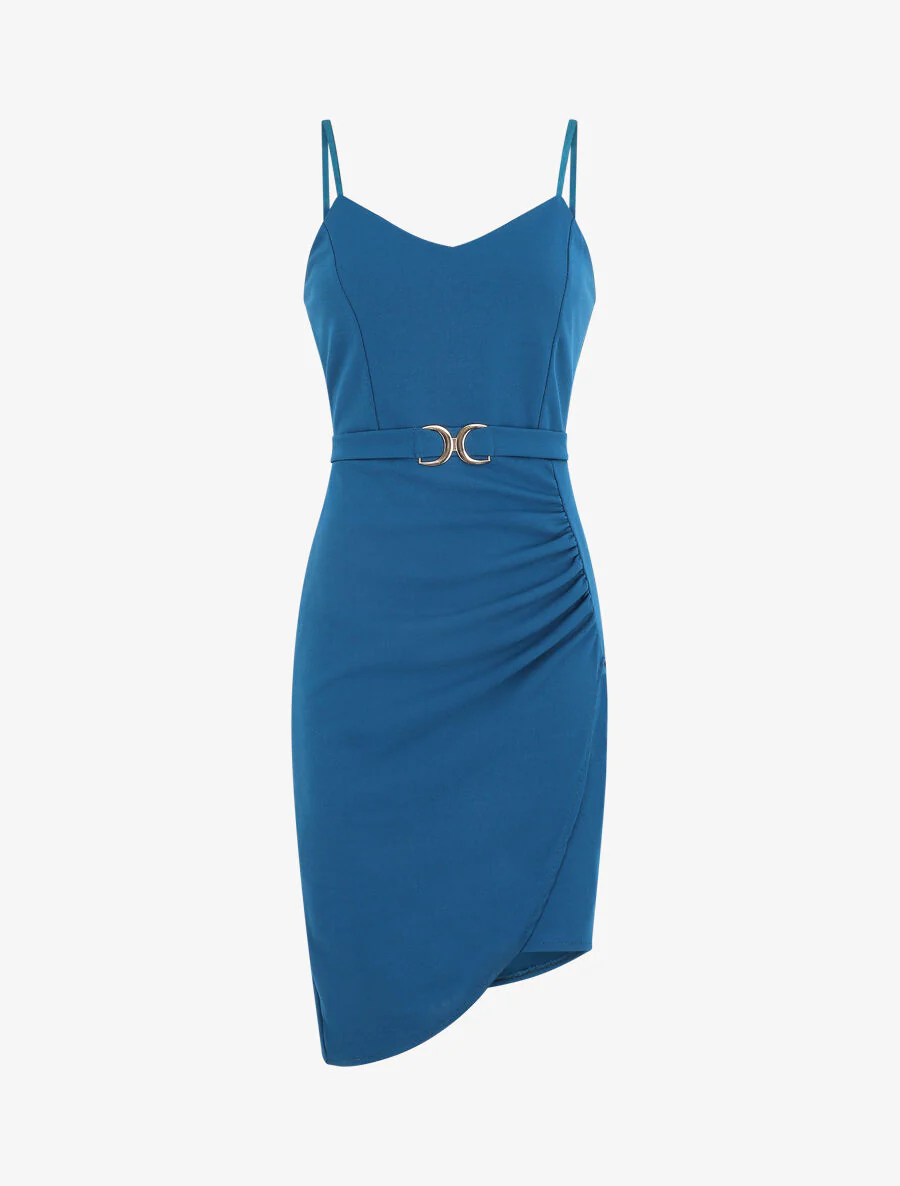 Robe drapée à bretelles et boucle - Bleu - Image 2