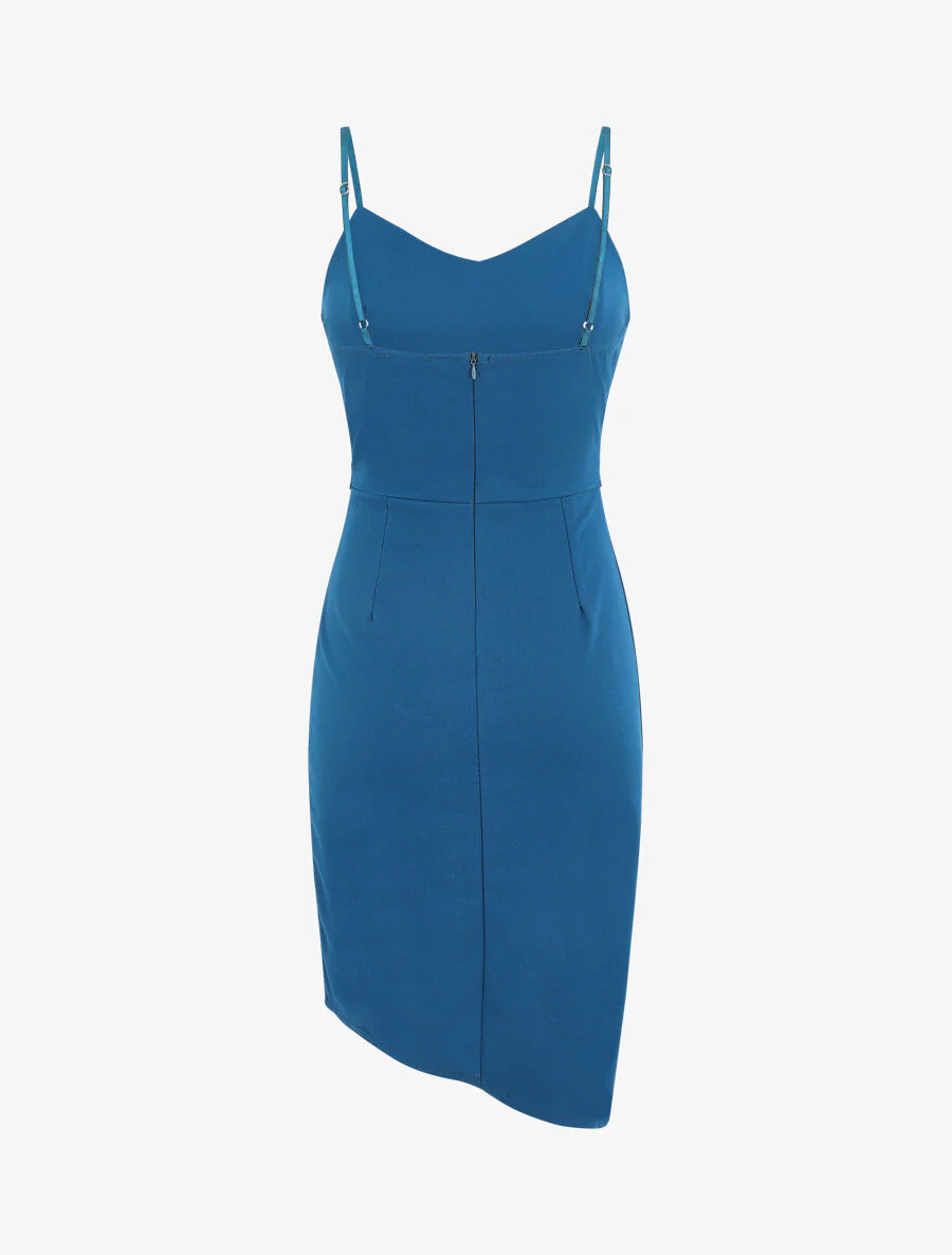 Robe drapée à bretelles et boucle - Bleu - Image 3