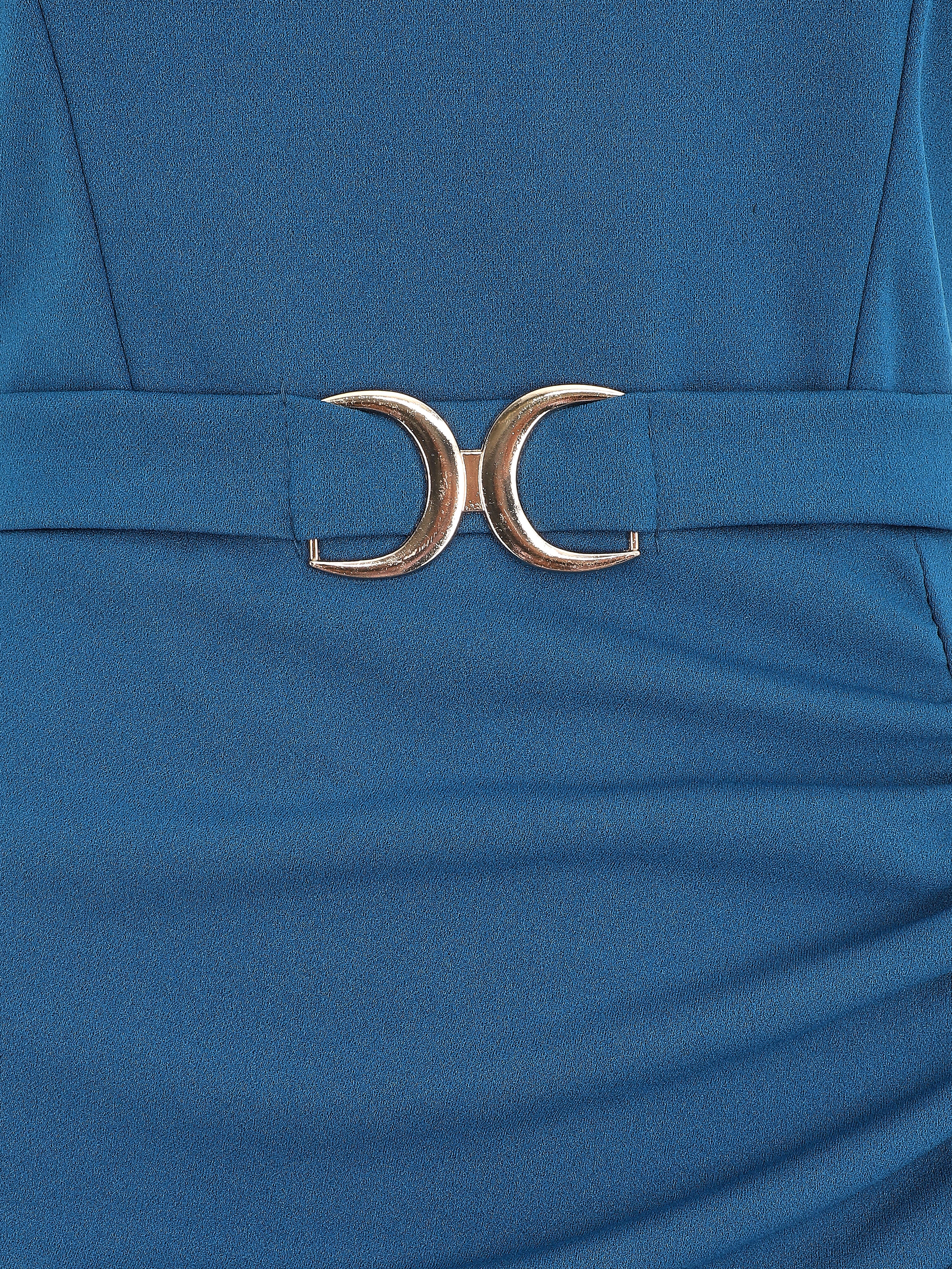 Robe drapée à bretelles et boucle - Bleu - Image 4