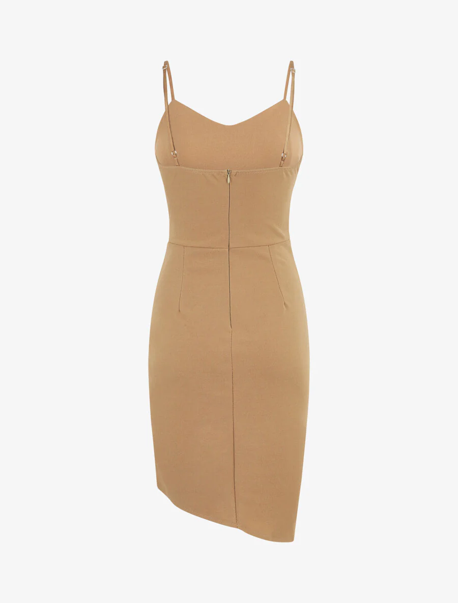 Robe drapée à bretelles et boucle - Taupe - Image 2