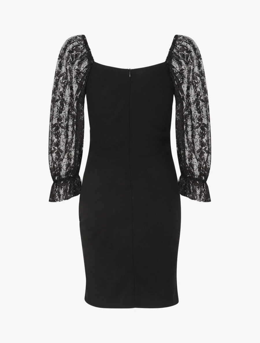 Robe drapée à buste en dentelle et sequins - Noir - Image 2