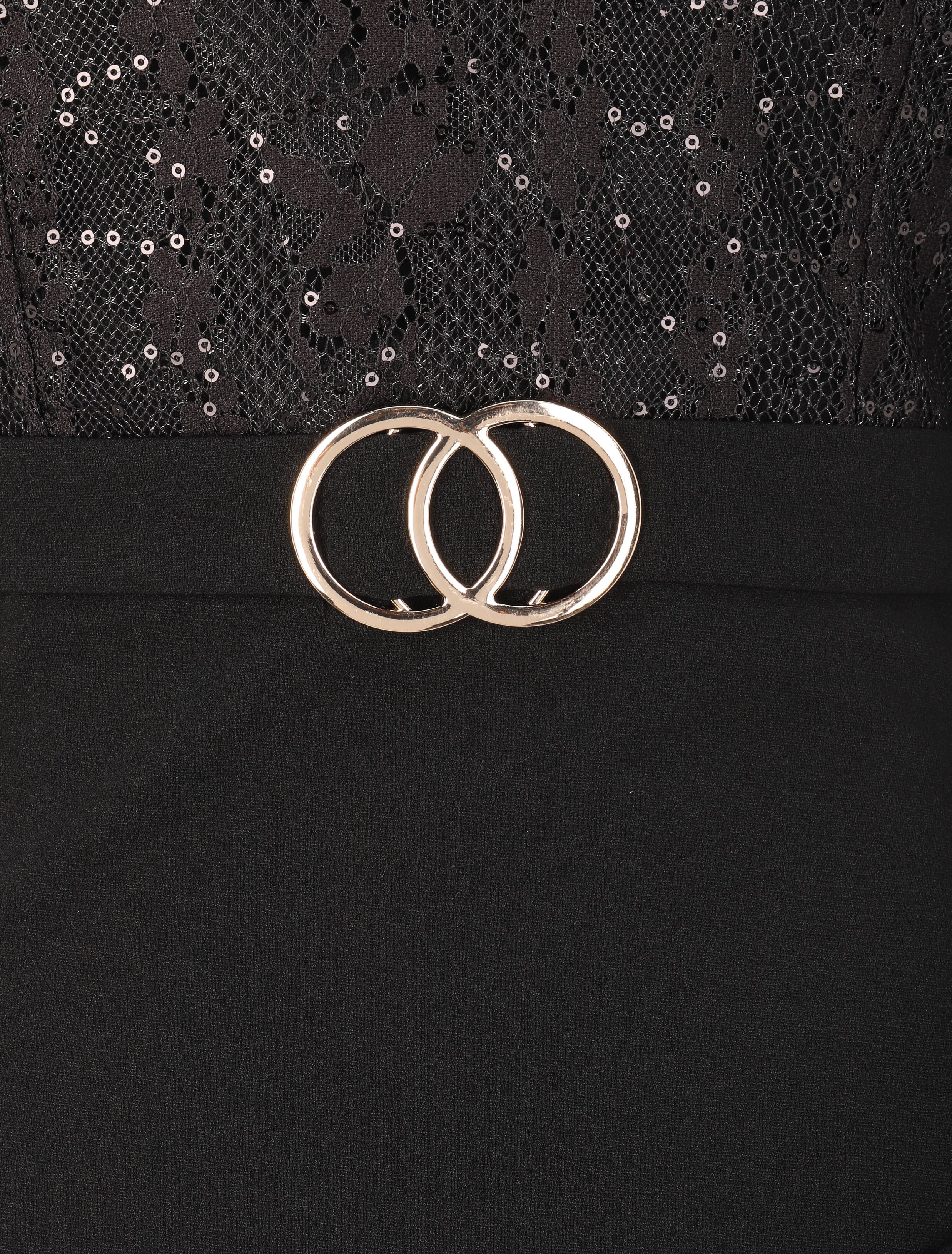 Robe drapée à buste en dentelle et sequins - Noir - Image 3