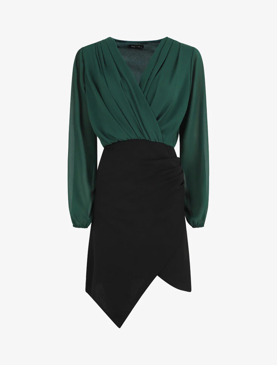 Robe drapée style portefeuille - Vert sapin/noir