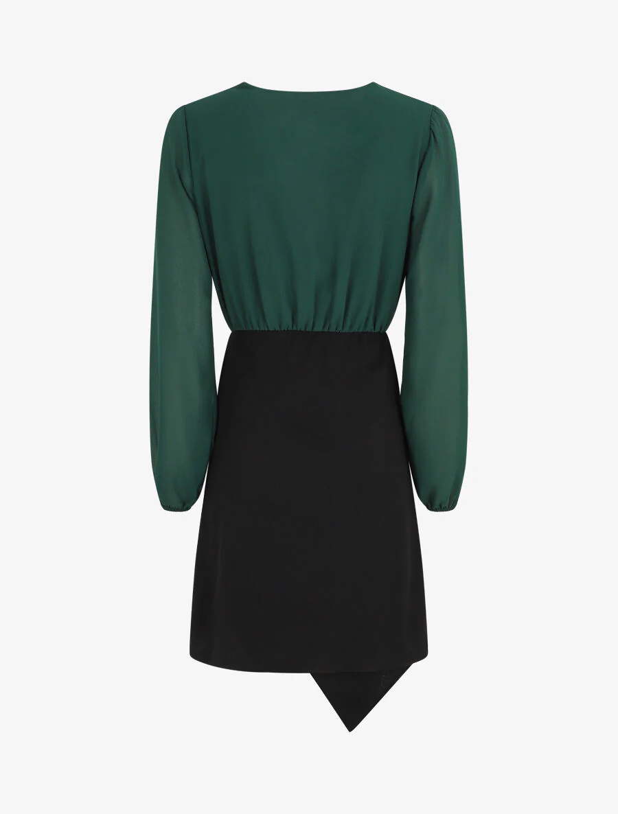 Robe drapée style portefeuille - Vert sapin/noir - Image 2