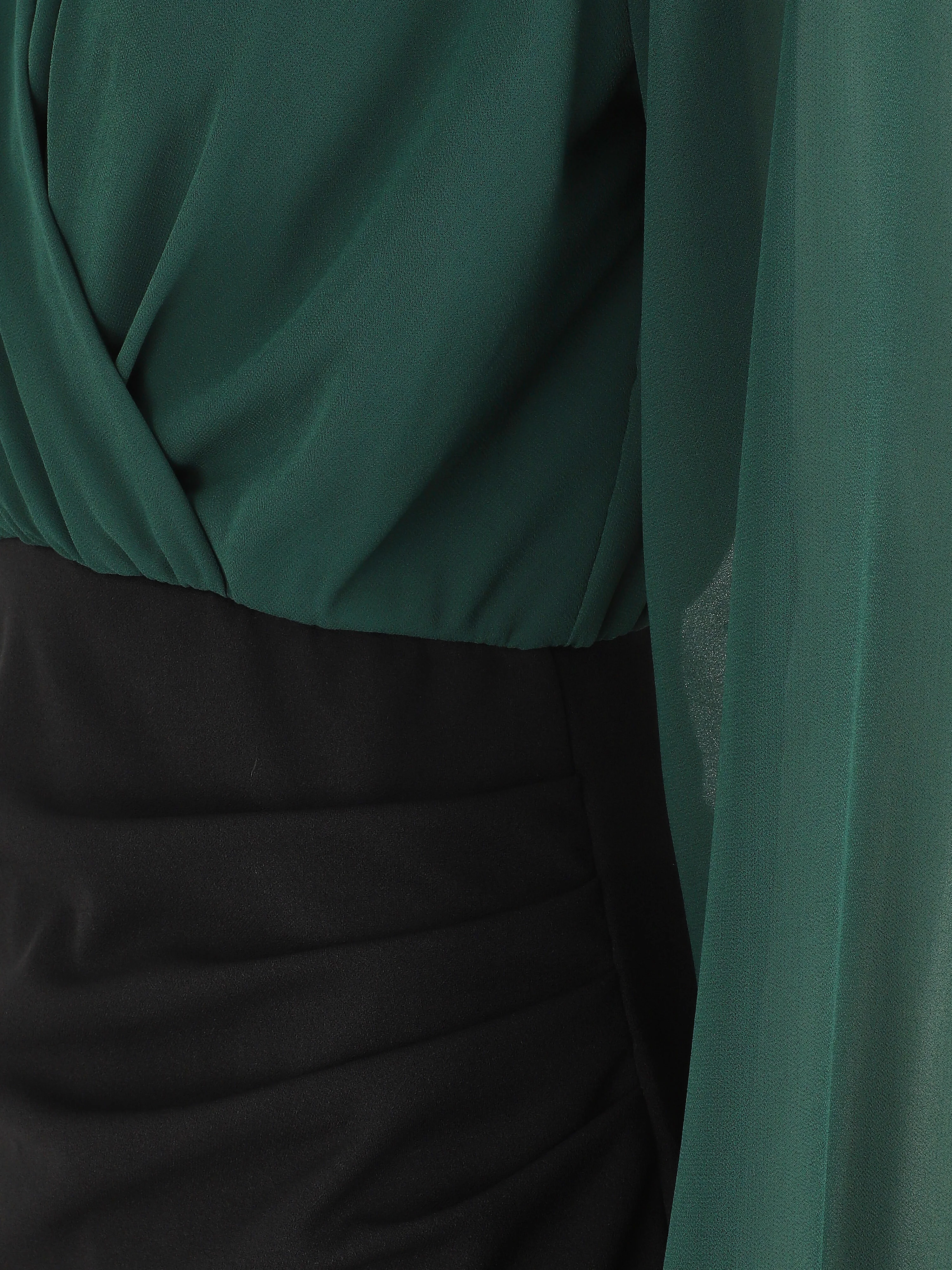 Robe drapée style portefeuille - Vert sapin/noir - Image 3