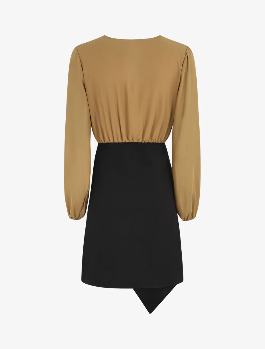 Robe drapée style portefeuille - Camel/noir - Image 2
