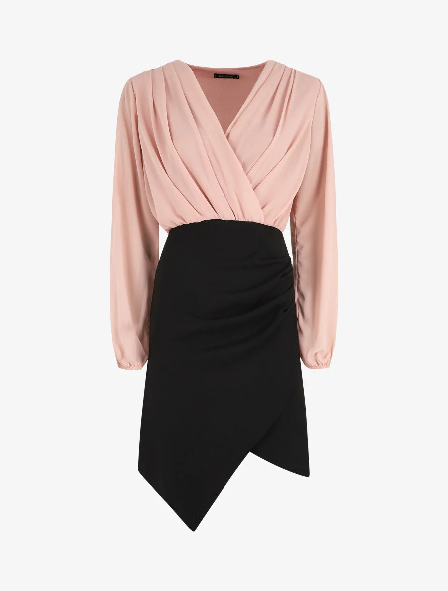 Robe drapée style portefeuille - Rose/noir
