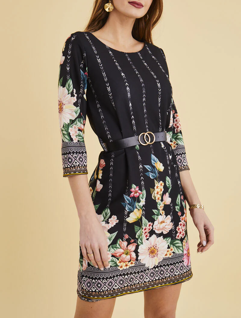 Robe droite à imprimé divers - noir