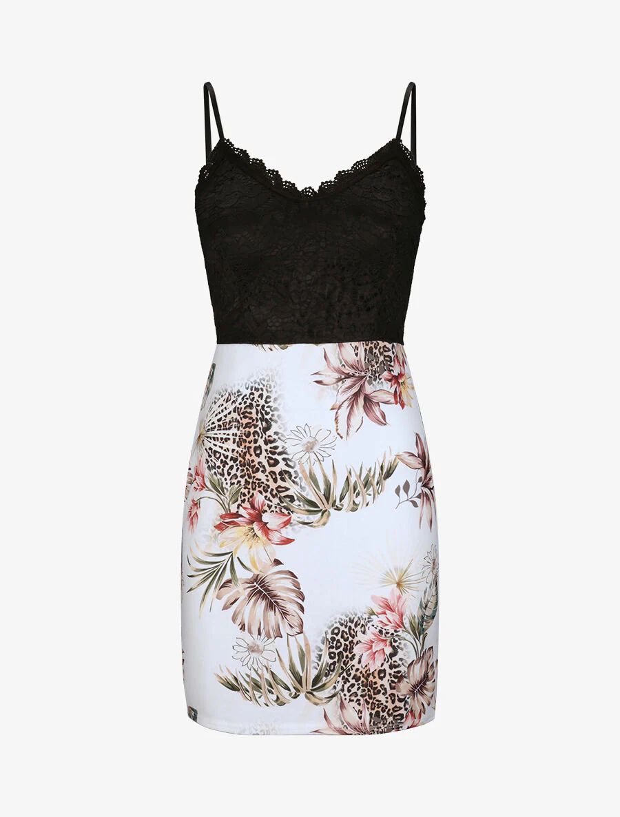 Robe droite à imprimé feuilles - Blanc