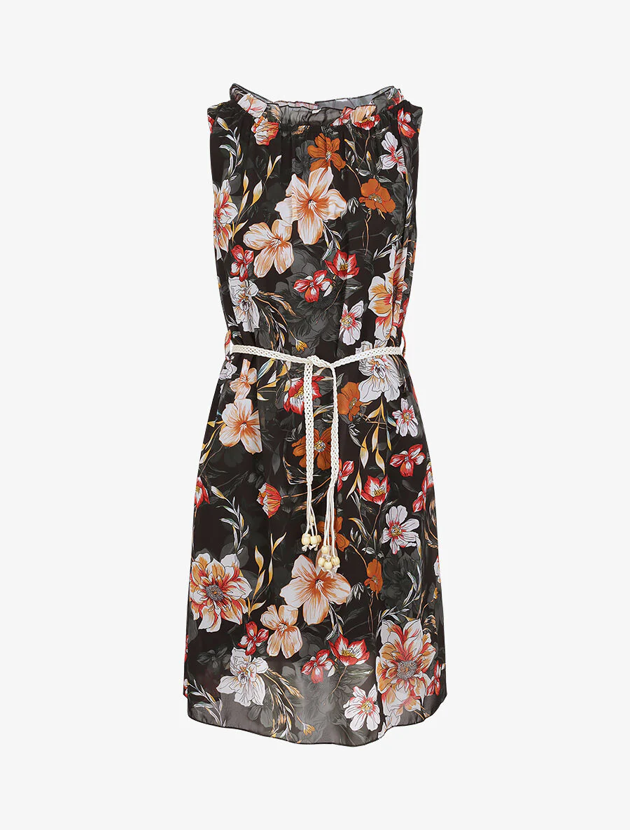 Robe droite à imprimé grandes fleurs - Noir