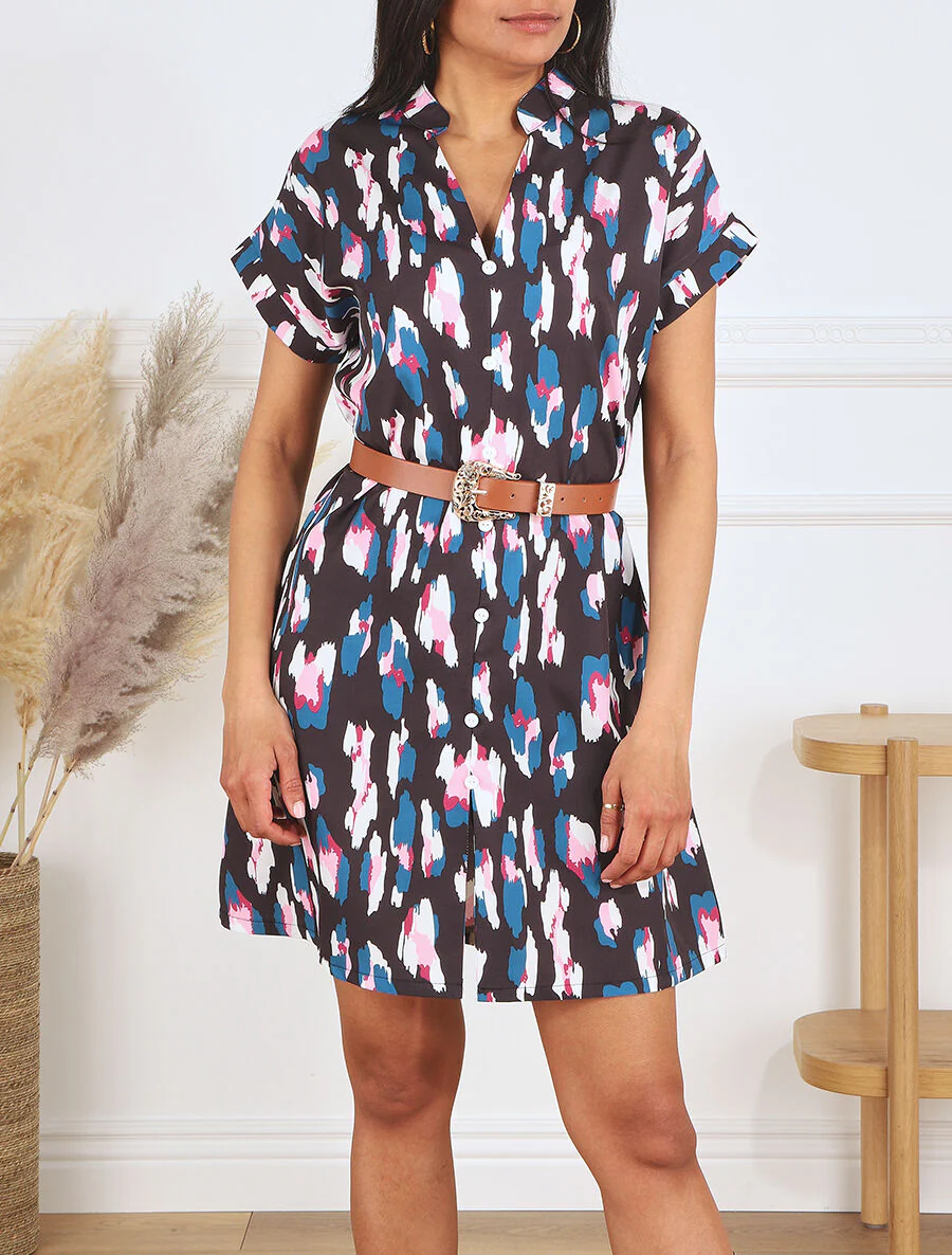 Robe droite à imprimé graphique - Noir - Image 4