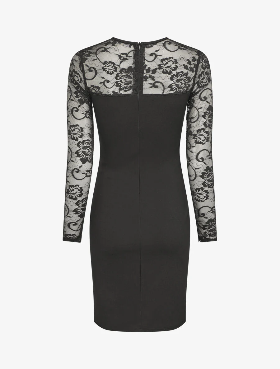 Robe droite à manches en dentelle - Noir - Image 2