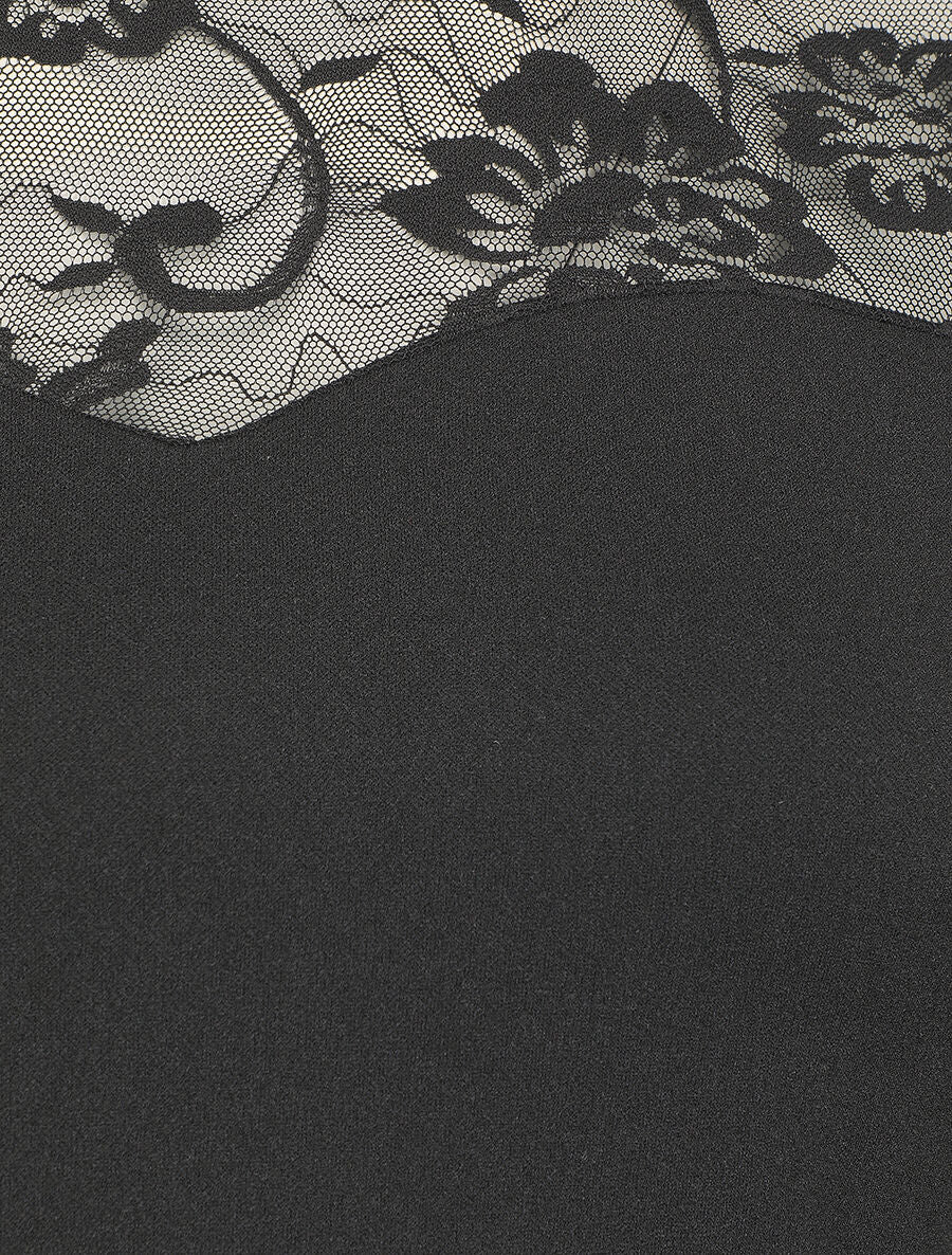 Robe droite à manches en dentelle - Noir - Image 3