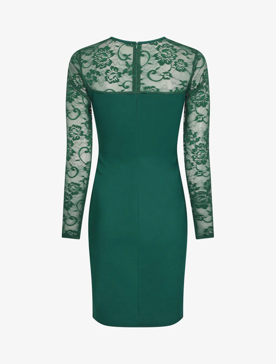 Robe droite à manches en dentelle - Vert sapin - Image 2