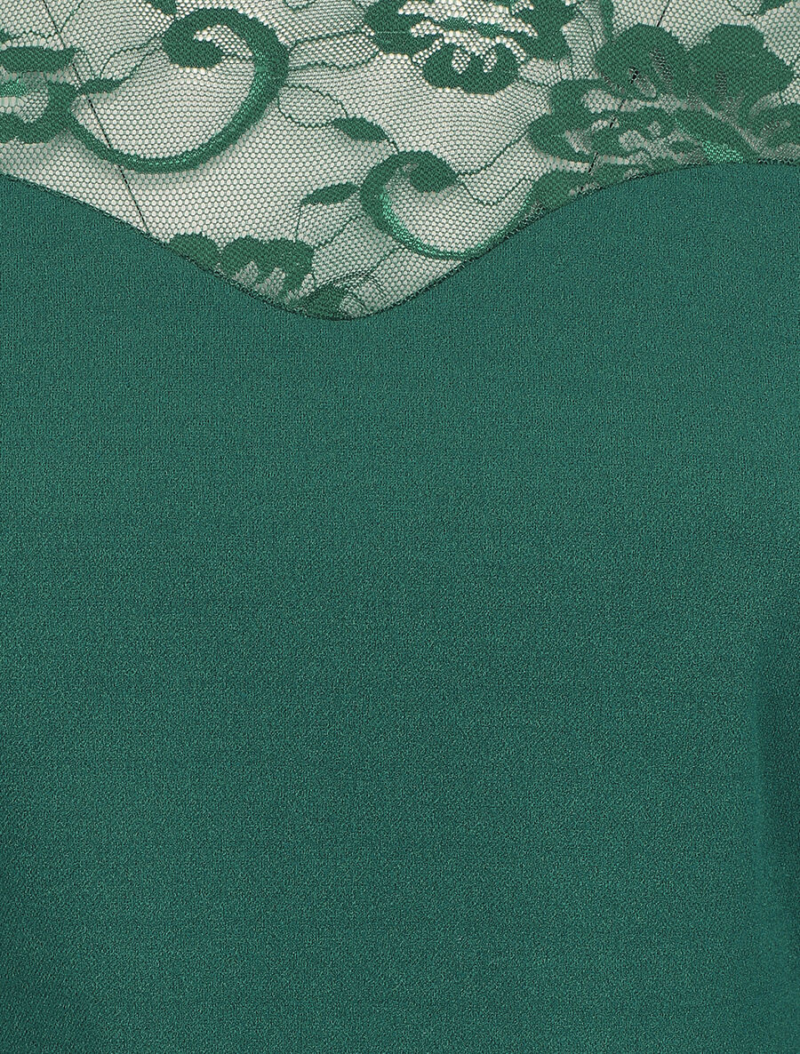 Robe droite à manches en dentelle - Vert sapin - Image 3