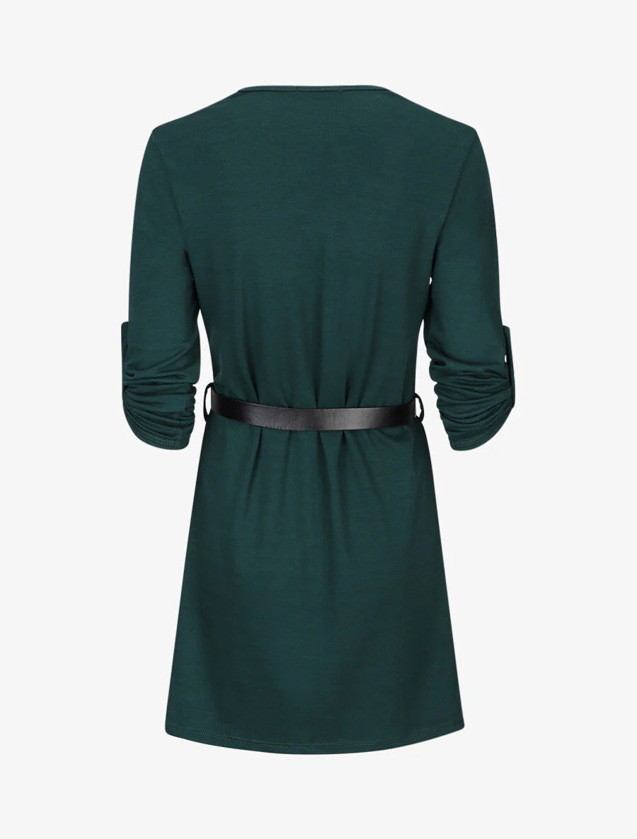 Robe droite avec ceinture stylisée - Vert sapin - Image 2