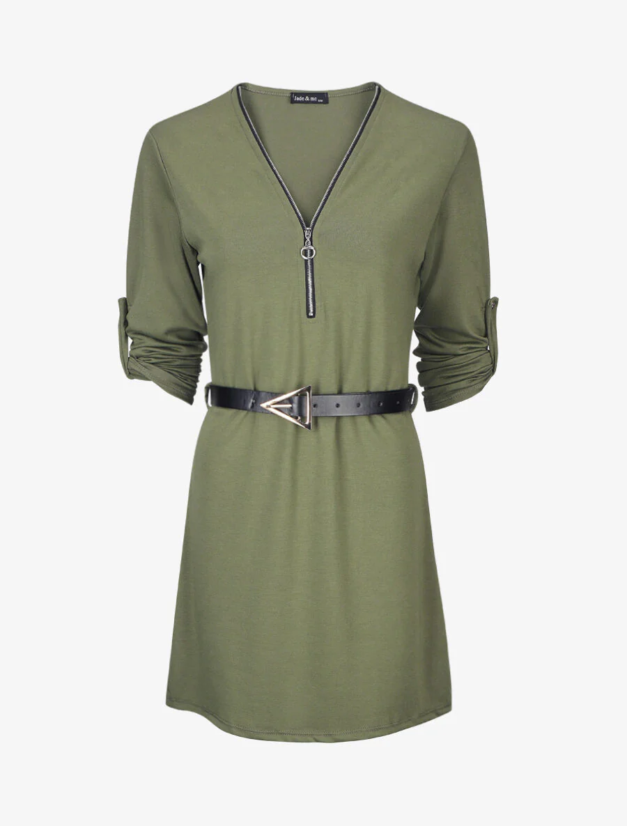 Robe droite avec ceinture stylisée - Kaki