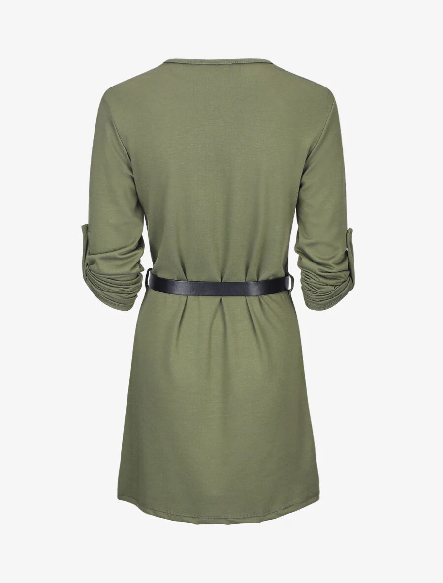 Robe droite avec ceinture stylisée - Kaki - Image 2