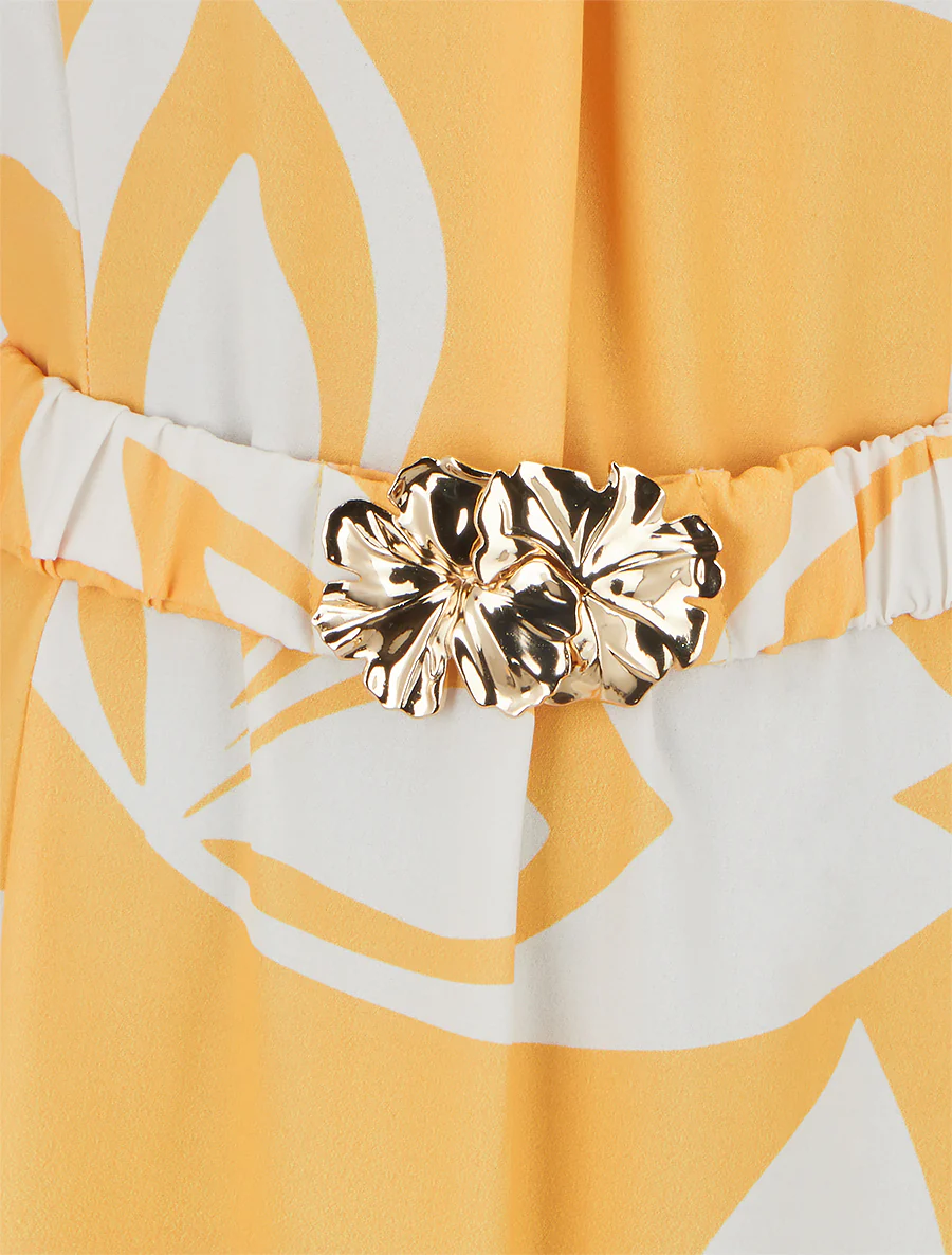 Robe droite ceinturée - Jaune - Image 3