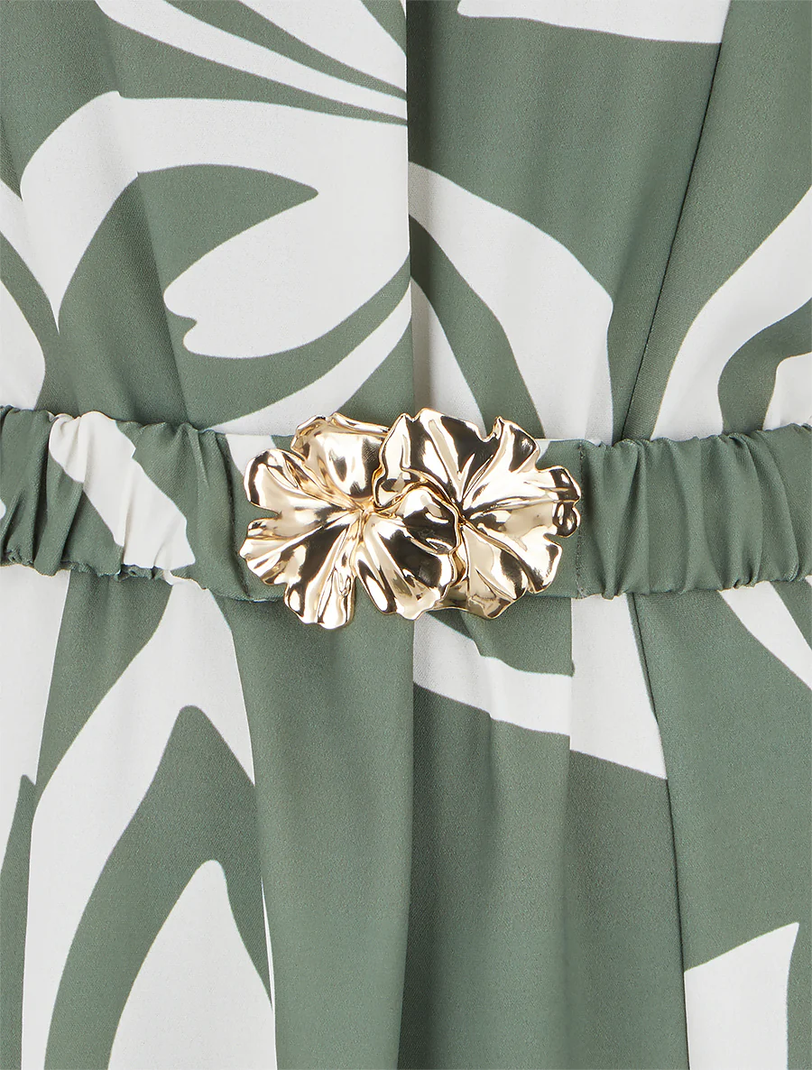 Robe droite ceinturée - Kaki - Image 3