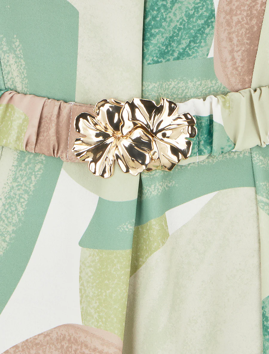 Robe droite ceinturée - Vert - Image 3