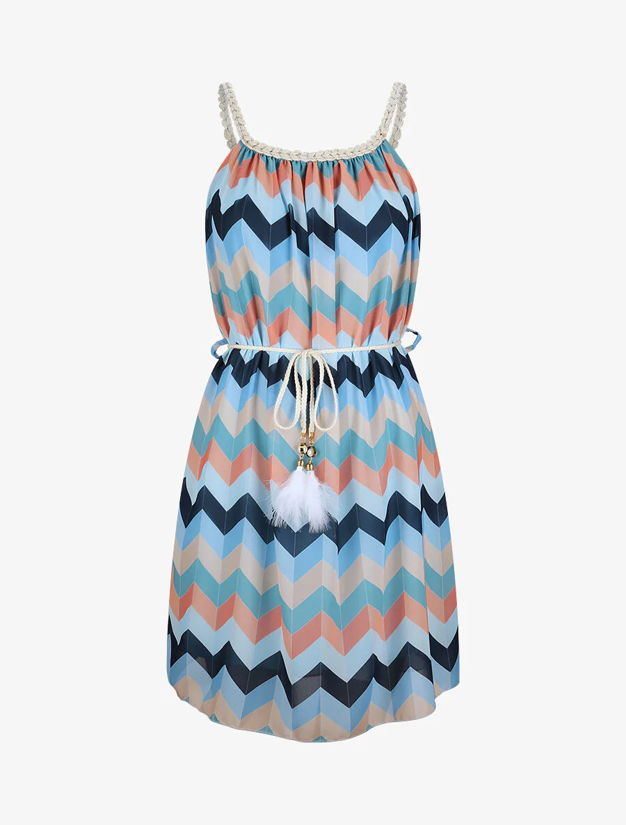 Robe droite courte imprimé chevron - Bleu