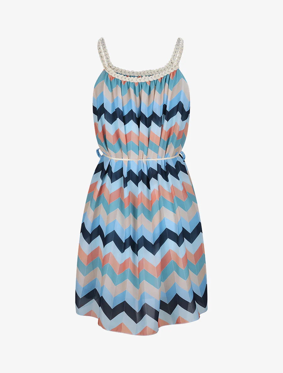 Robe droite courte imprimé chevron - Bleu - Image 2