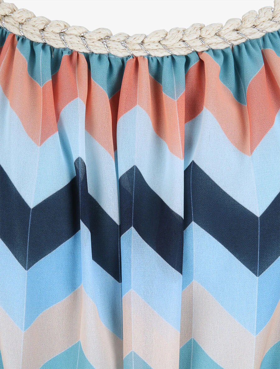 Robe droite courte imprimé chevron - Bleu - Image 4