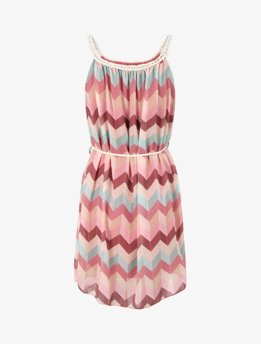 Robe droite courte imprimé chevron - Rose - Image 3