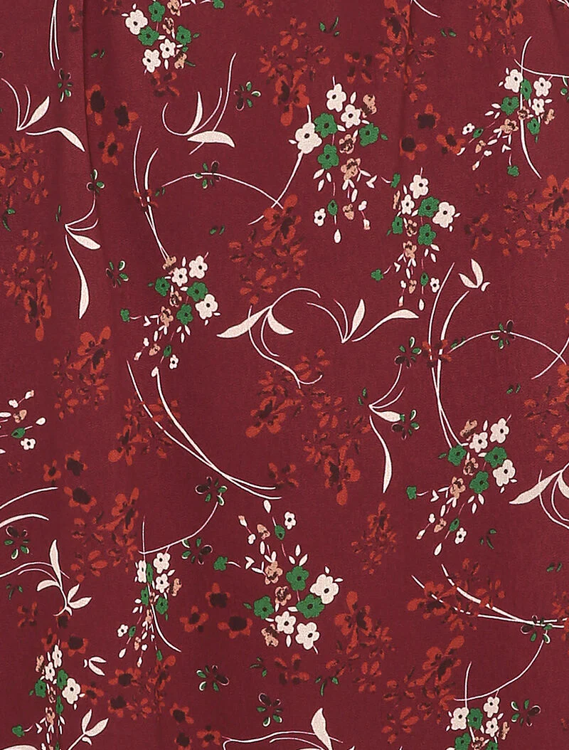 Robe droite imprimé petites fleurs à col rond - Bordeaux - Image 3