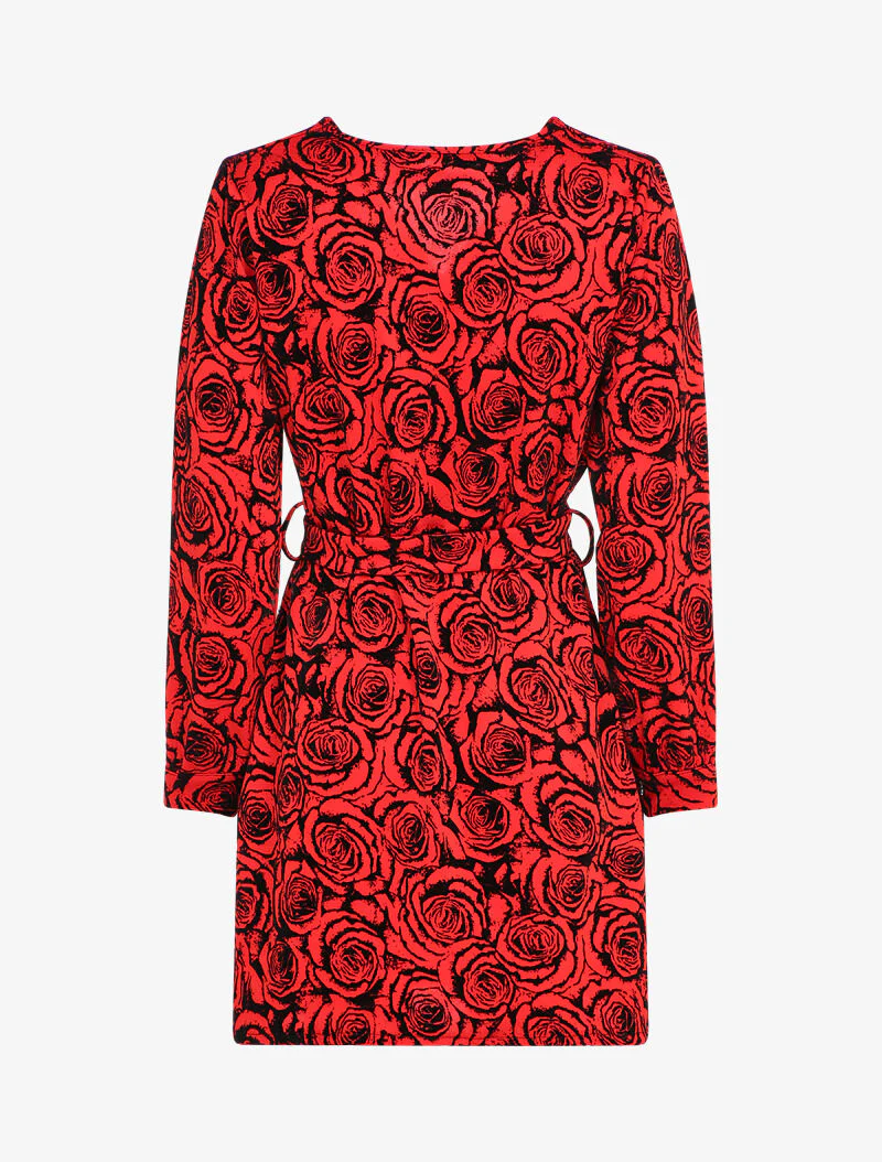 Robe droite imprimé roses en velours dévoré - Rouge - Image 2