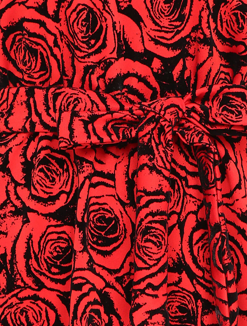 Robe droite imprimé roses en velours dévoré - Rouge - Image 3