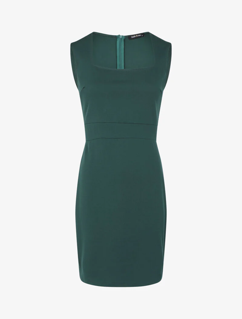 Robe droite sans manches à col carré - Vert
