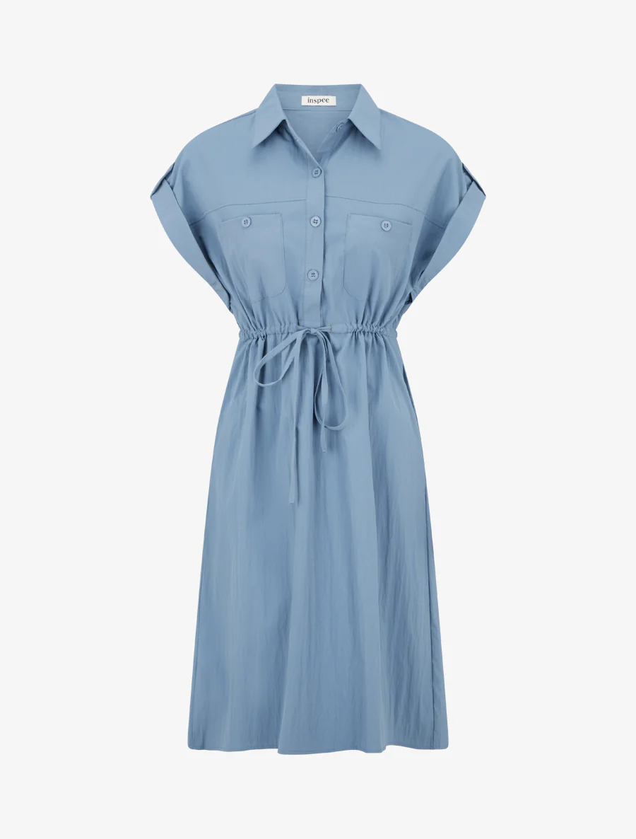 Robe droite unie à manches courtes - Bleu
