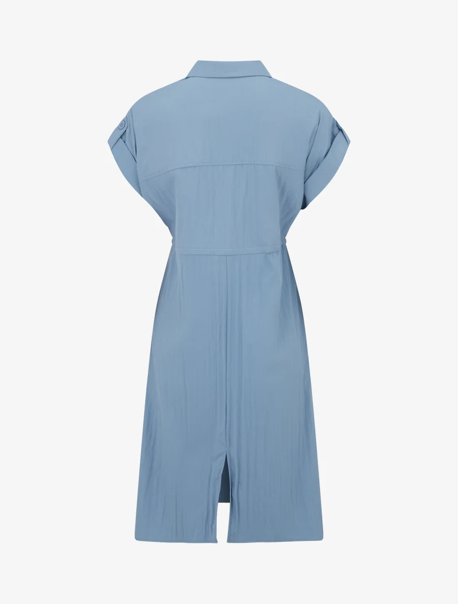 Robe droite unie à manches courtes - Bleu - Image 2