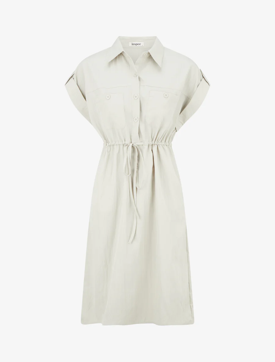 Robe droite unie à manches courtes - Beige