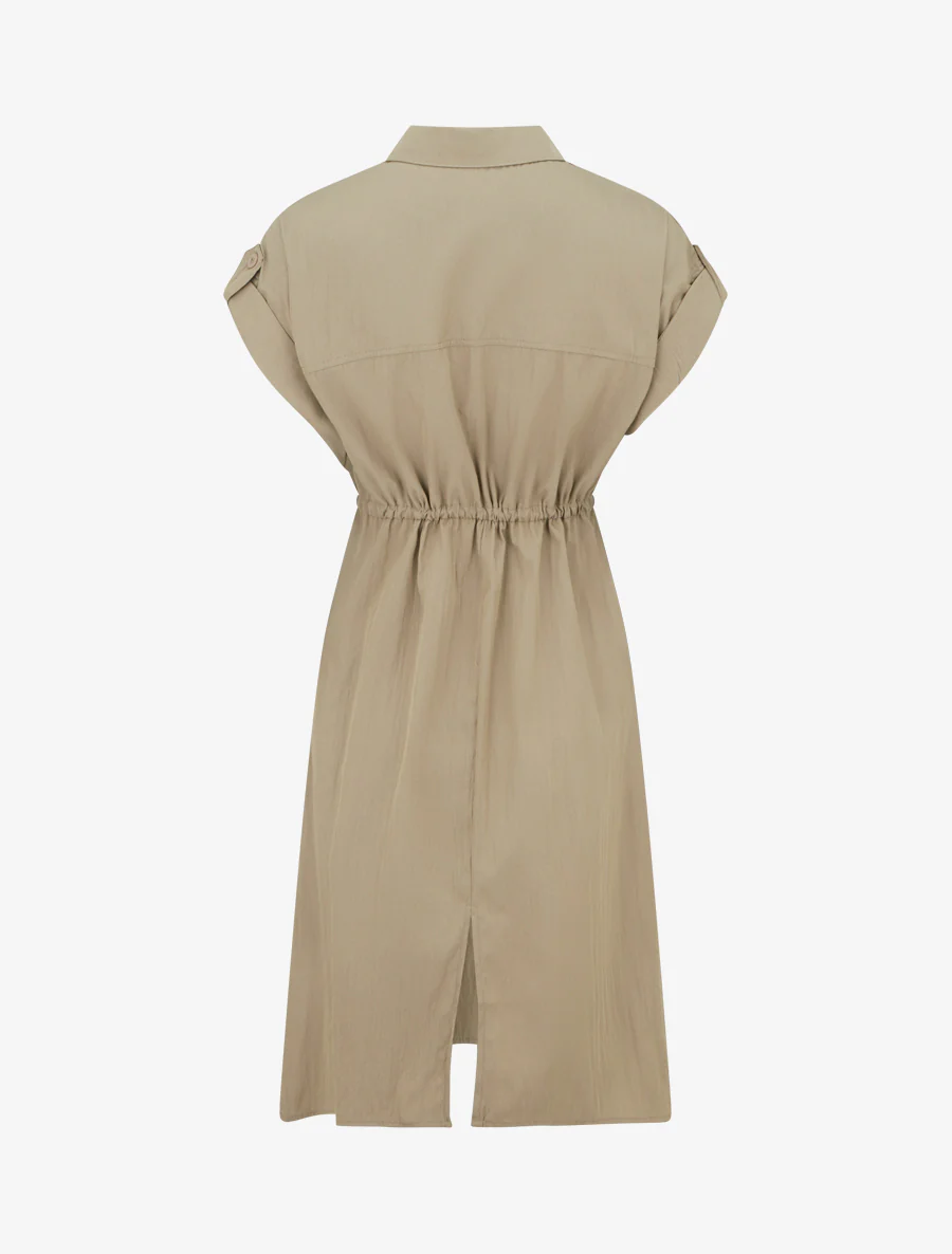 Robe droite unie à manches courtes - Kaki clair - Image 2