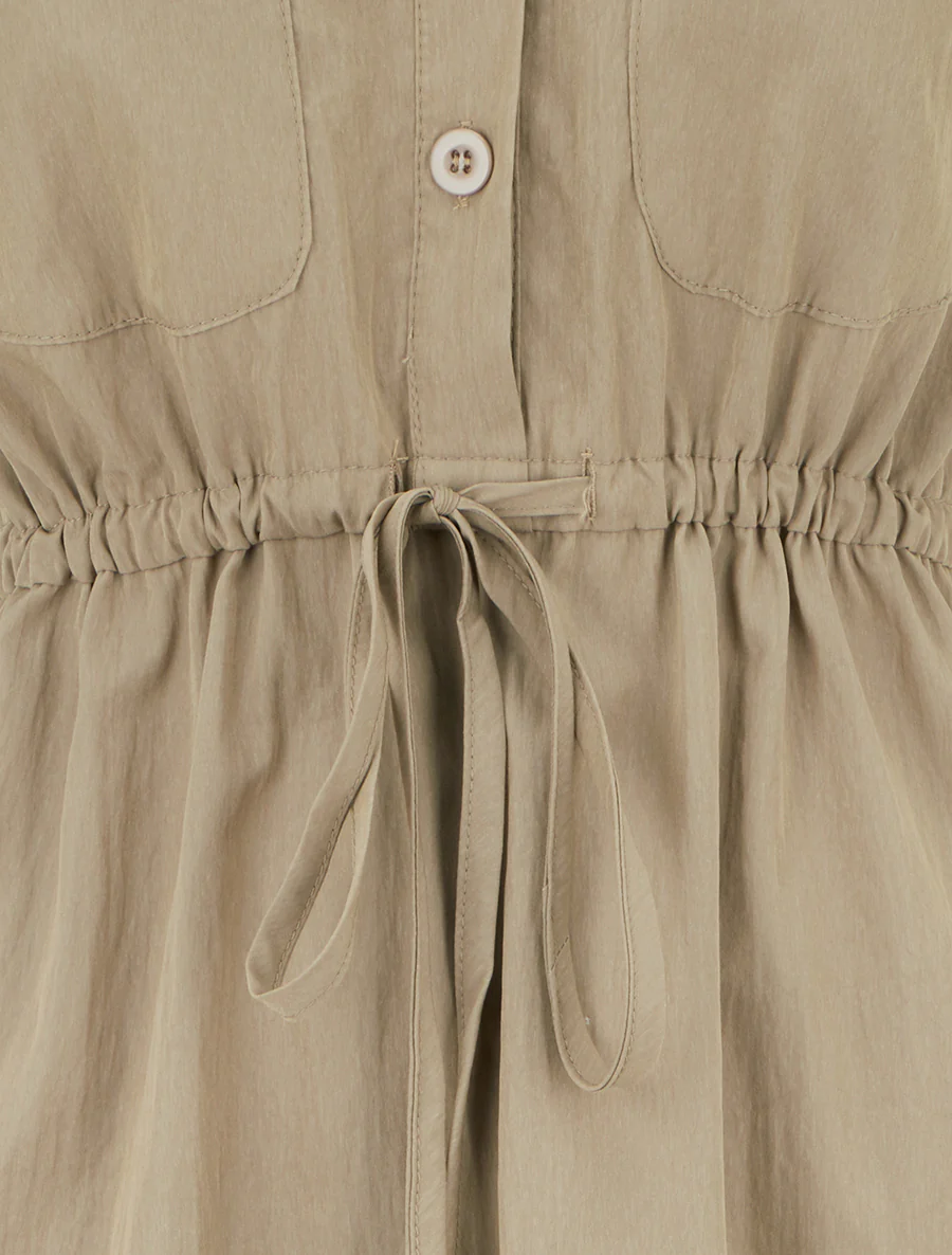 Robe droite unie à manches courtes - Kaki clair - Image 3