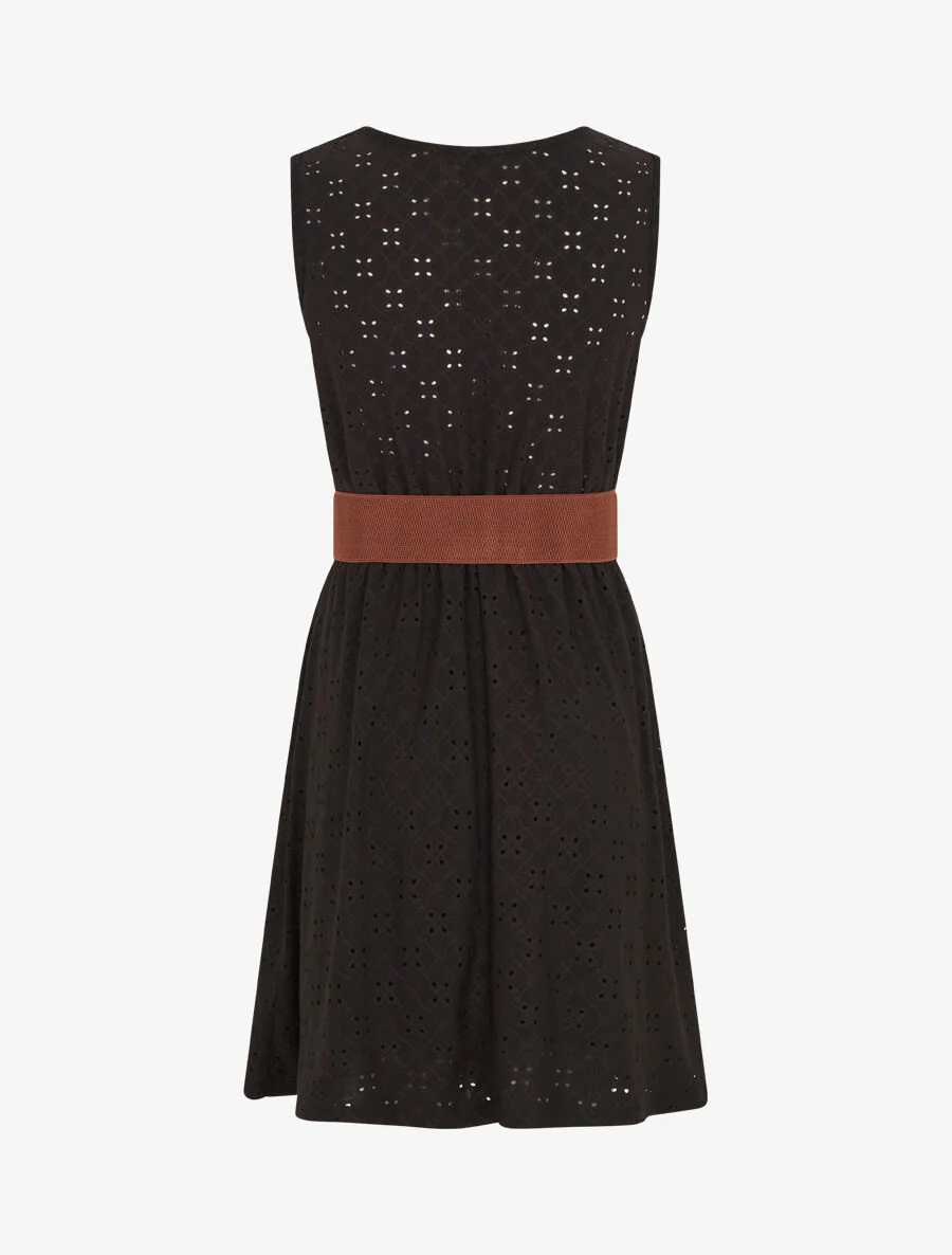 Robe droite unie et ajourée - Noir - Image 2