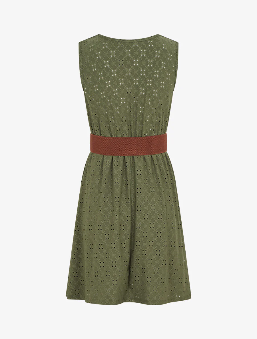 Robe droite unie et ajourée - Kaki - Image 2