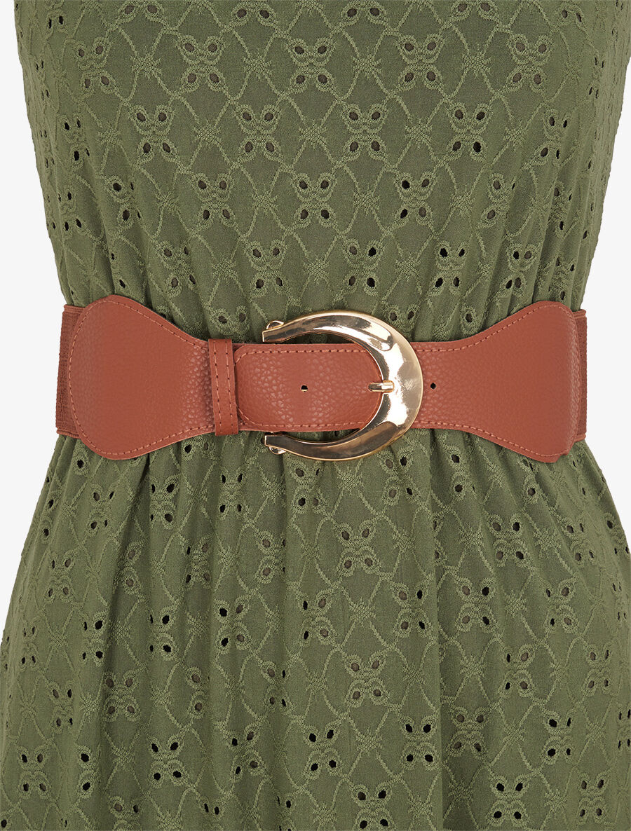 Robe droite unie et ajourée - Kaki - Image 3