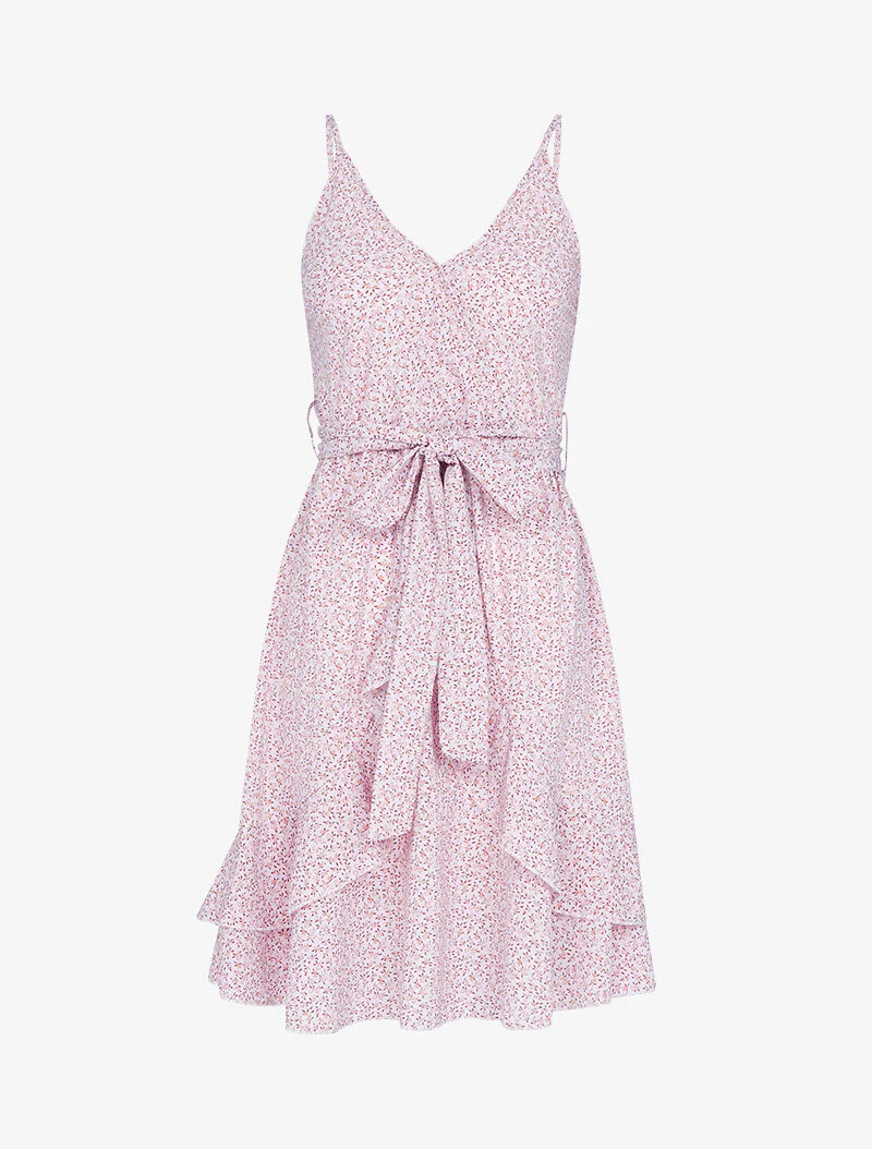 Robe effet cache coeur et à volants - rose