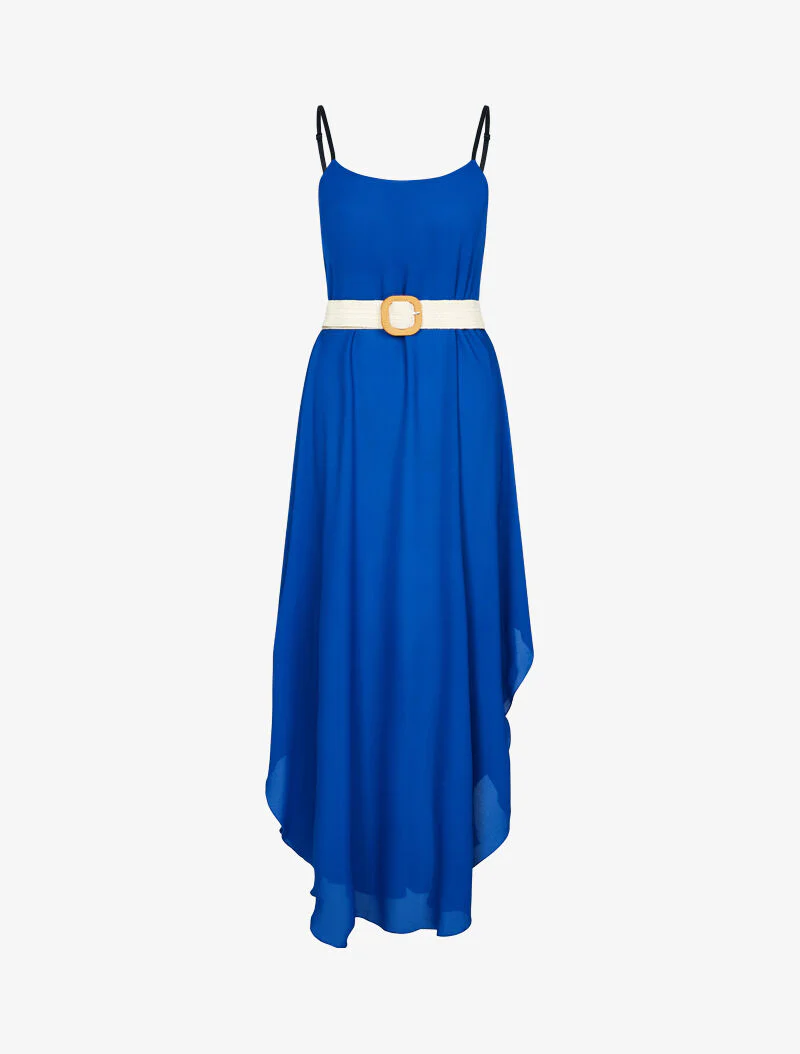 Robe effet mousseline bas arrondi échancré - bleu